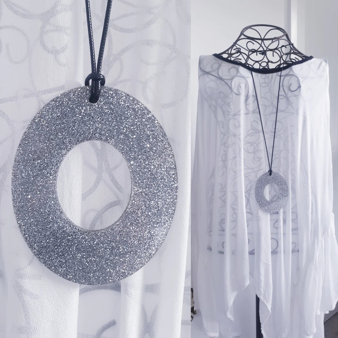 M and D jewellery - Glitter Oval Necklace | Silver