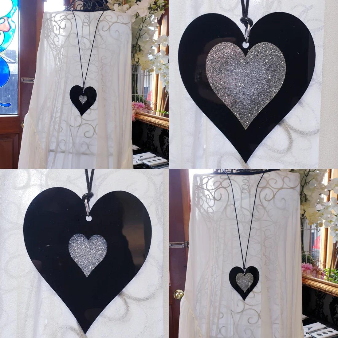 M and D Jewellery - Glitterati reversible Heart Statement Necklace | Black/Silver