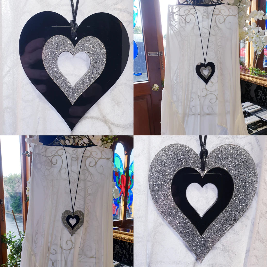 M and D Jewellery | Glitterati Heart | Hollow Black/Silver Glitter