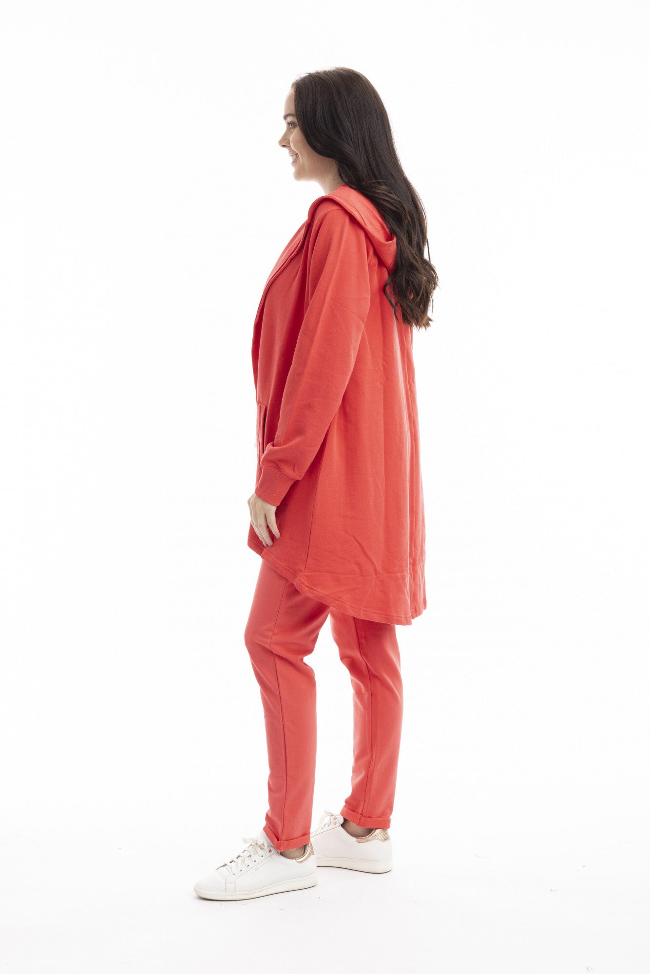 Orientique | Terry Knit Sweat Shirt Hooded Long - Deep Coral
