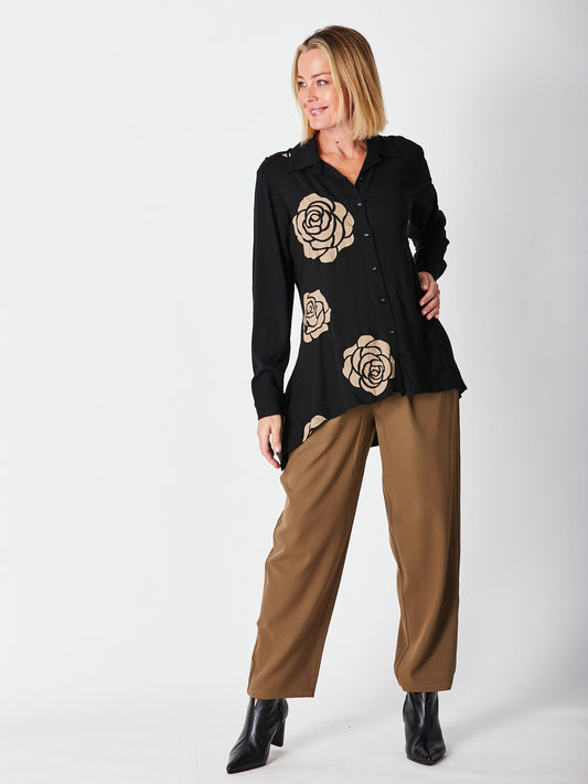 Cordelia St | Contrast Panel Floral Shirt - Black