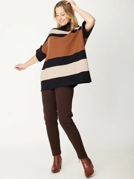 Cordelia St | Stripe Polo Long Knit - Coffee