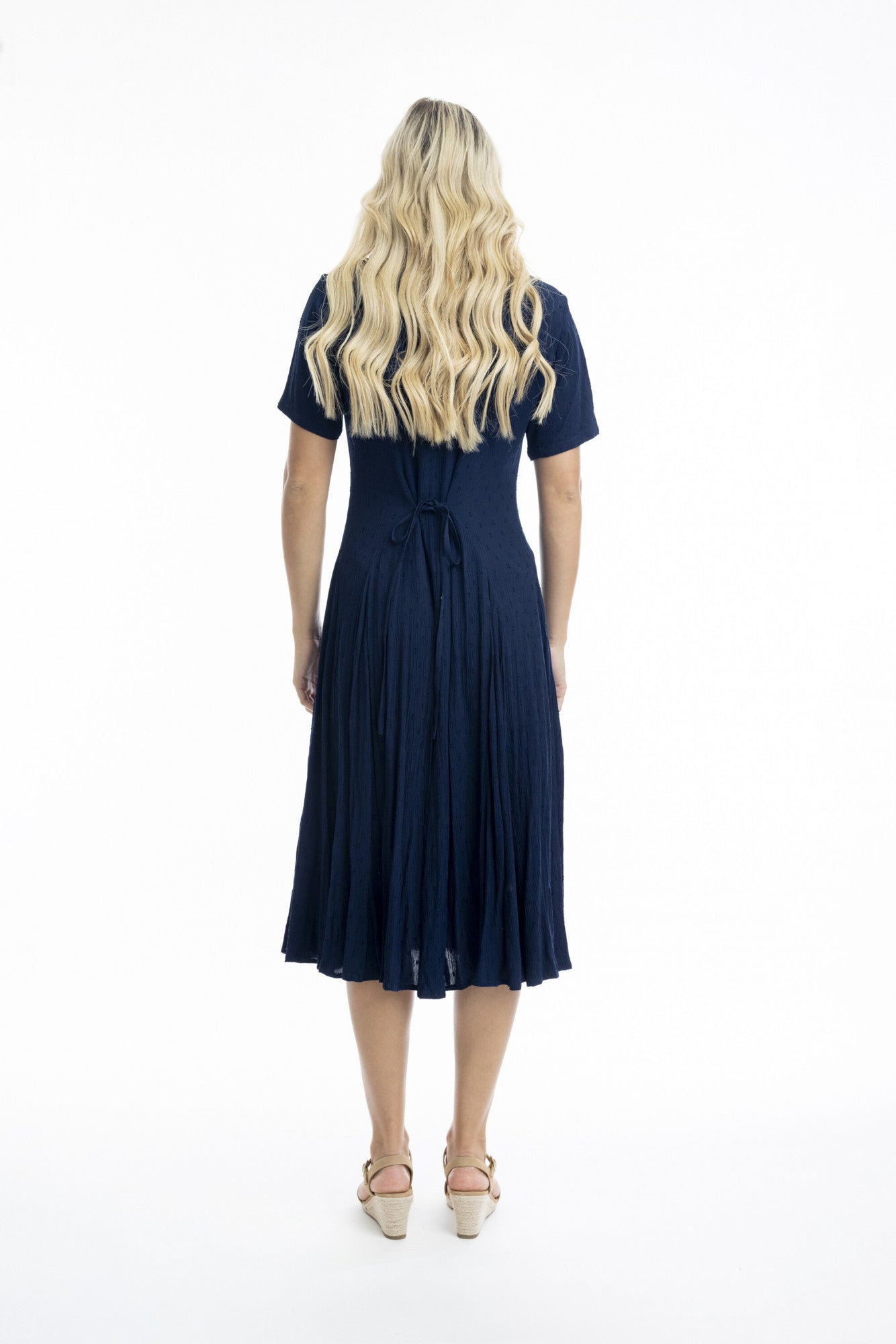 Orientique | Essentials Rayon Dobby Short Sleeve Godet Dress