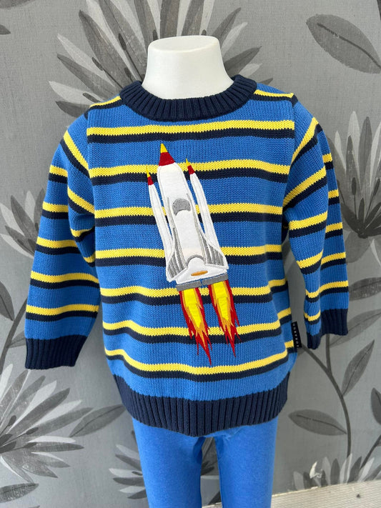 Korango Knit Sweater - Rocket Applique - Blue