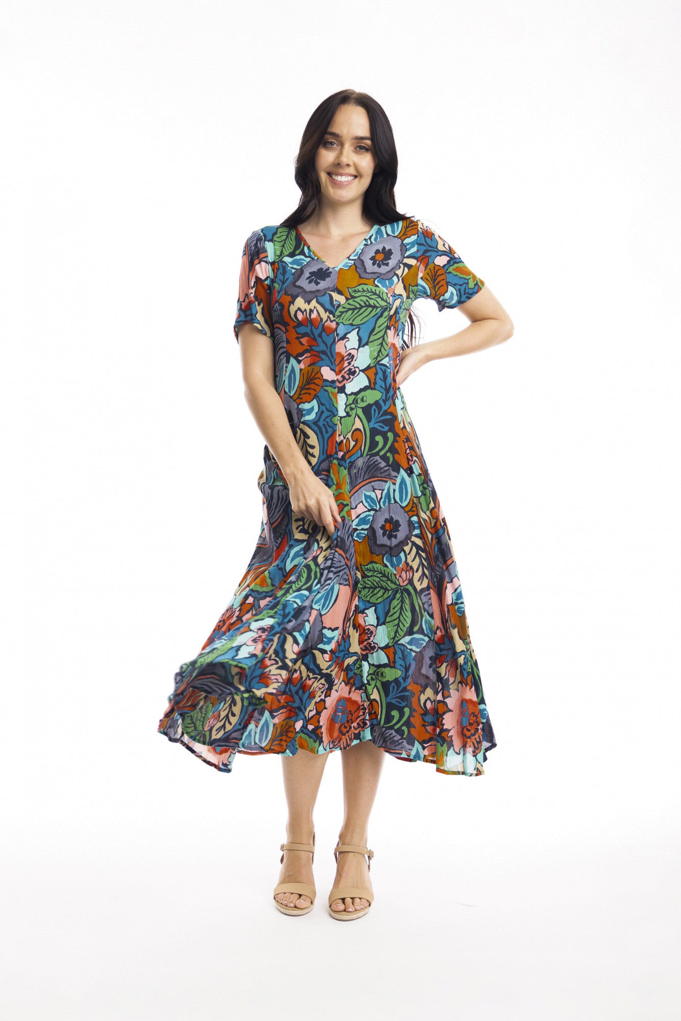 Orientique | Cape Verde Short Sleeve Godet Dresss