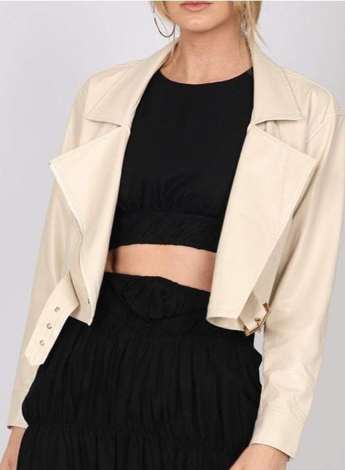 Cropped Leather Jacket - Cream