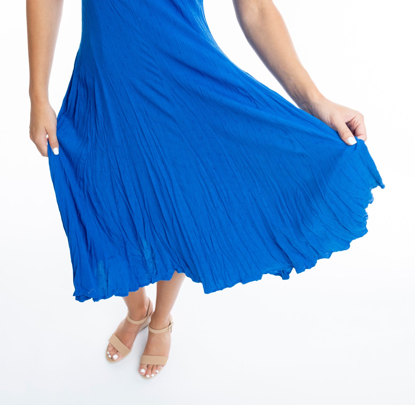Orientique | Essentials Rayon Dobby Short Sleeve Godet Dress - Electric Blue