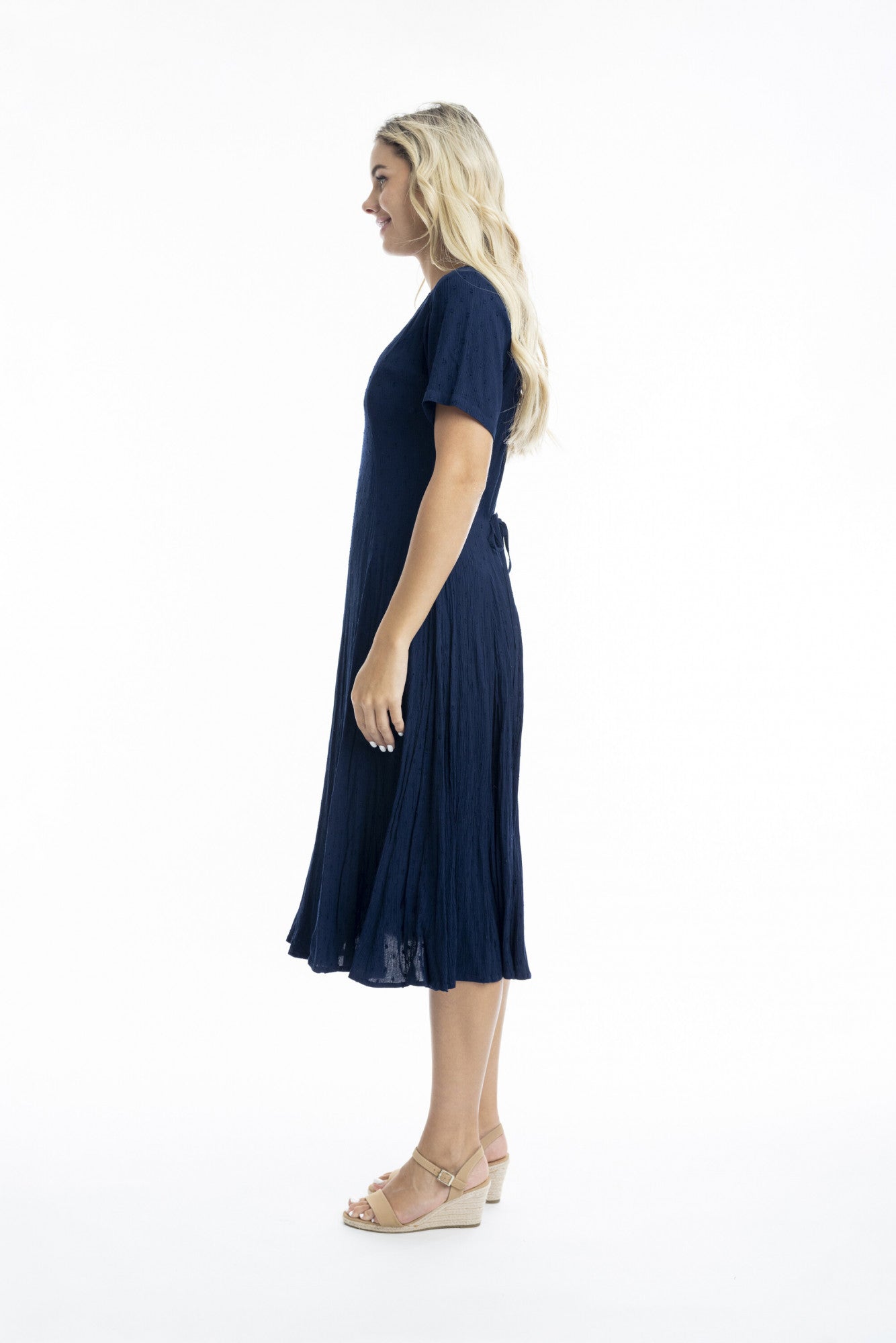 Orientique | Essentials Rayon Dobby Short Sleeve Godet Dress