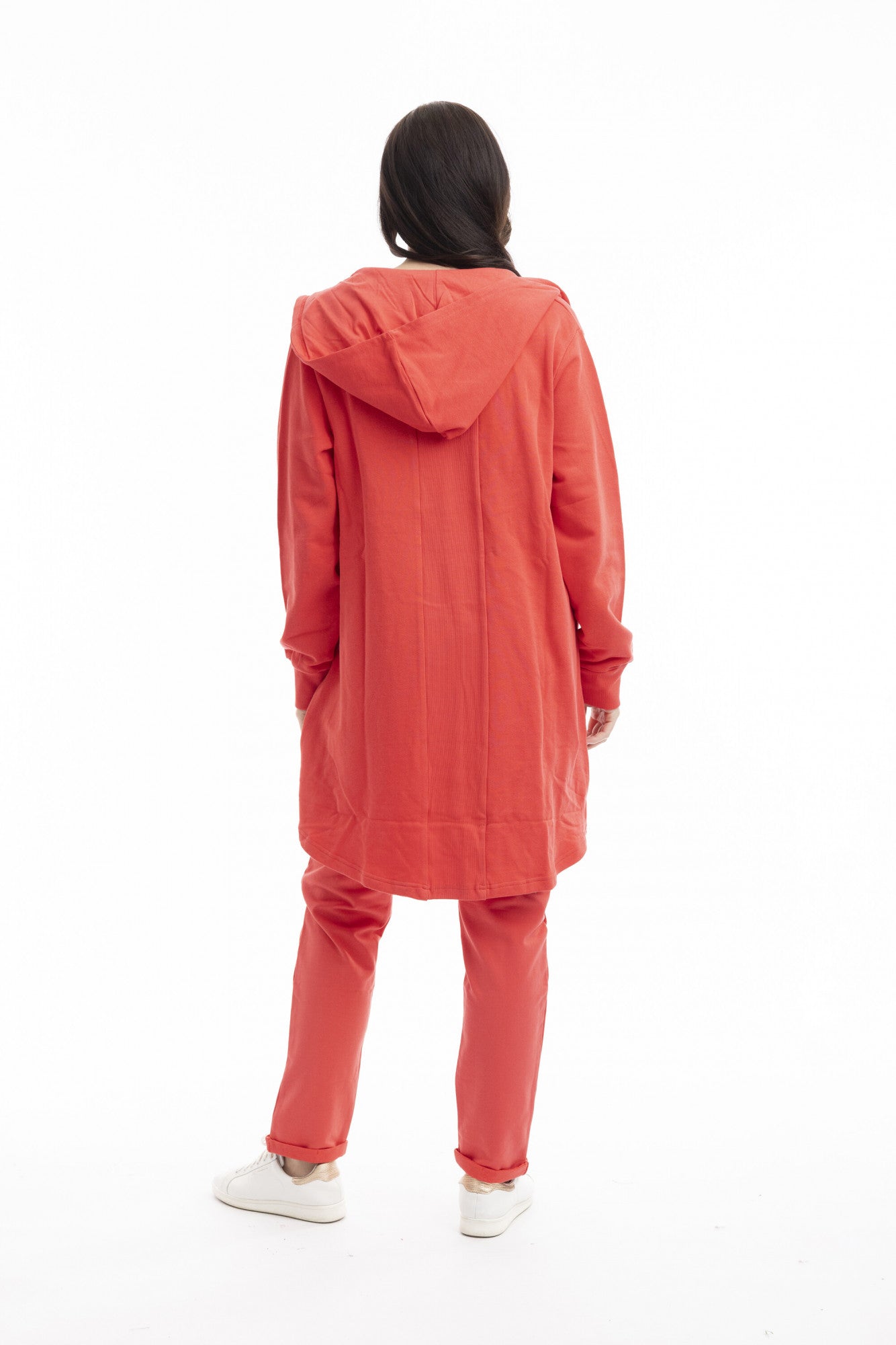 Orientique | Terry Knit Sweat Shirt Hooded Long - Deep Coral