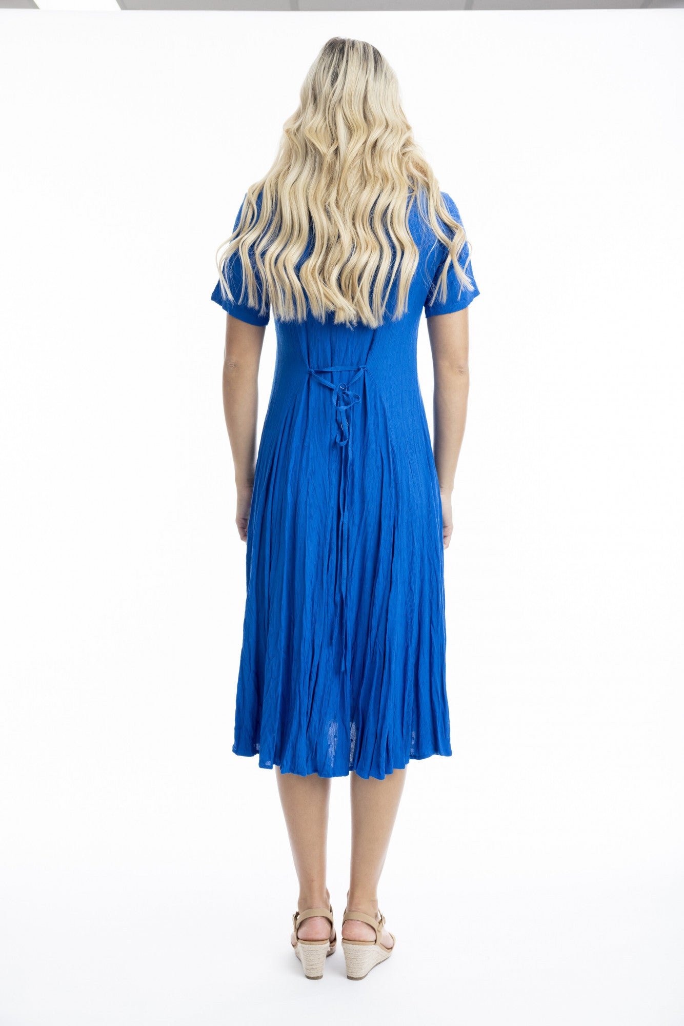 Orientique | Essentials Rayon Dobby Short Sleeve Godet Dress - Electric Blue