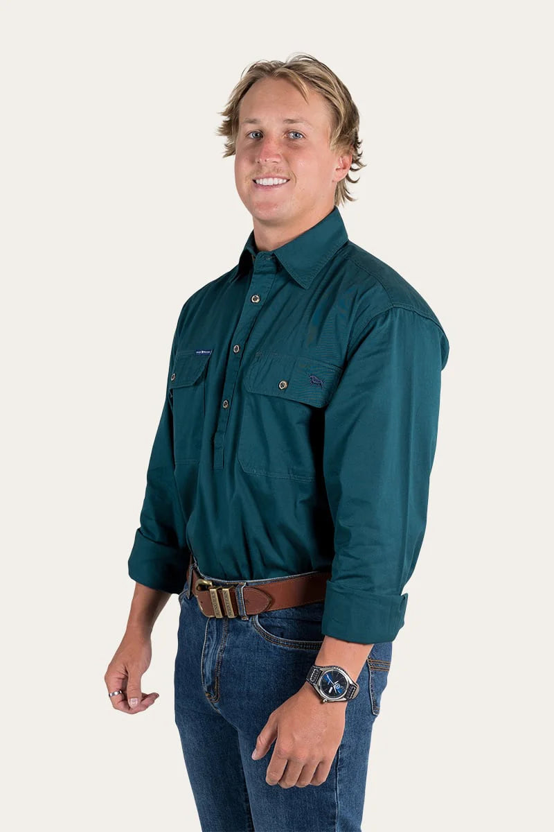 Ringers - King River Mens Half Button work shirt | Groundsheet Green