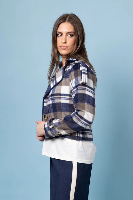 Amaya | Emma Cropped Trench Blue Tartan