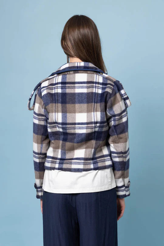 Amaya | Emma Cropped Trench Blue Tartan