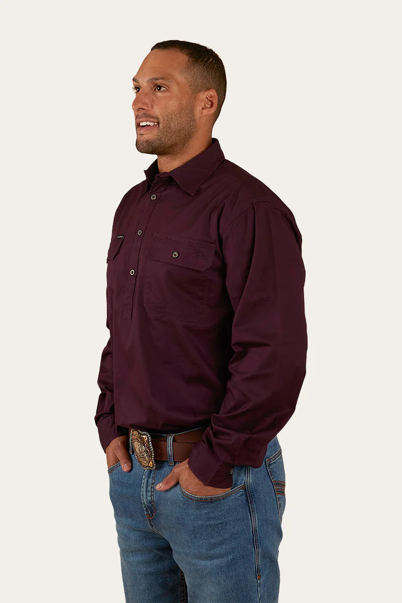 Ringers - King River Mens Half Button work shirt | Aubergine