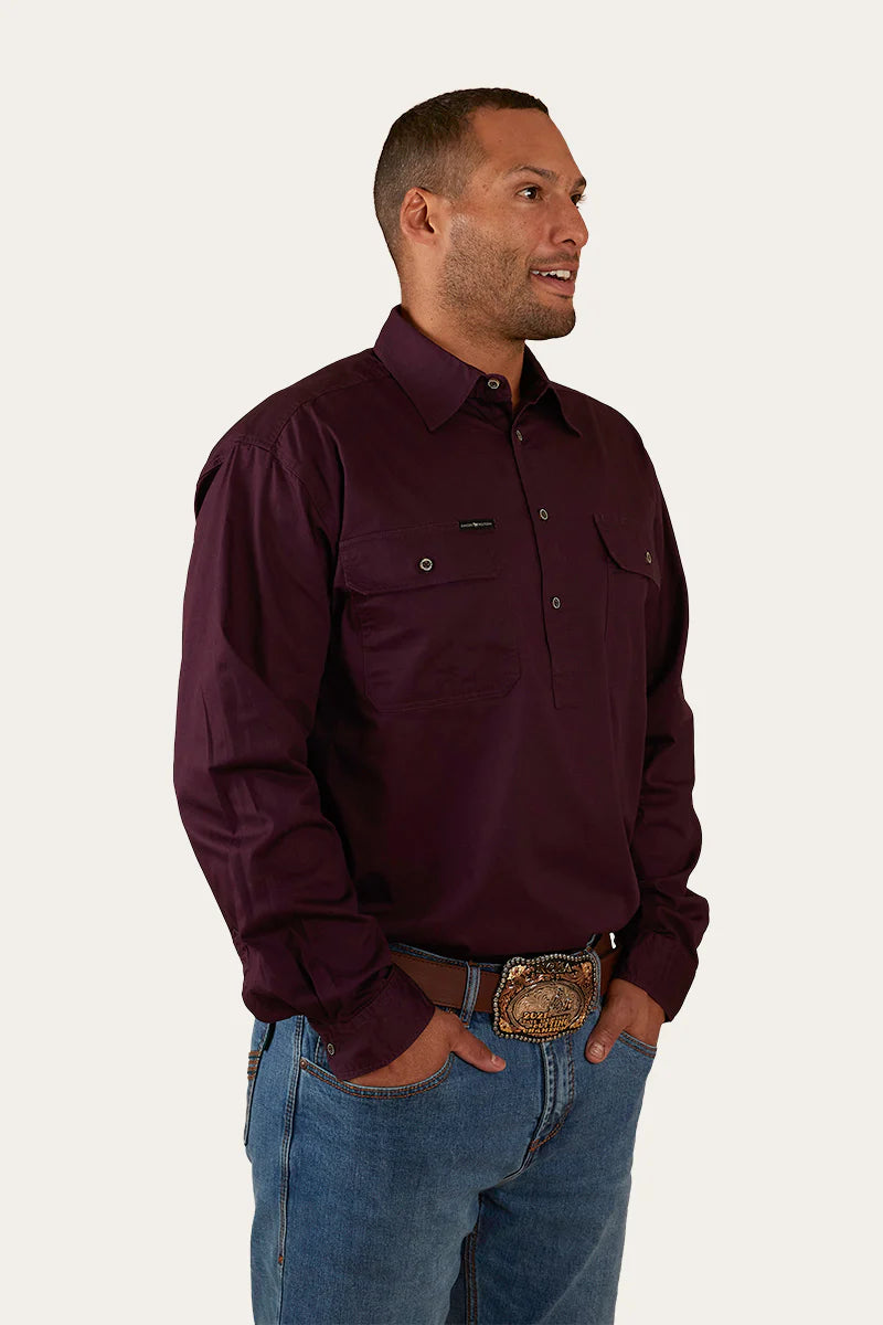 Ringers - King River Mens Half Button work shirt | Aubergine