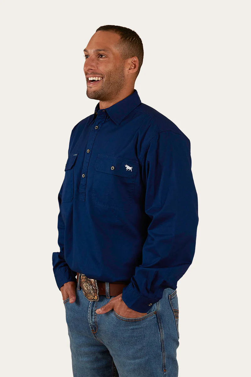 Ringers Western - King River Mens Half Button Work Shirt |Navy