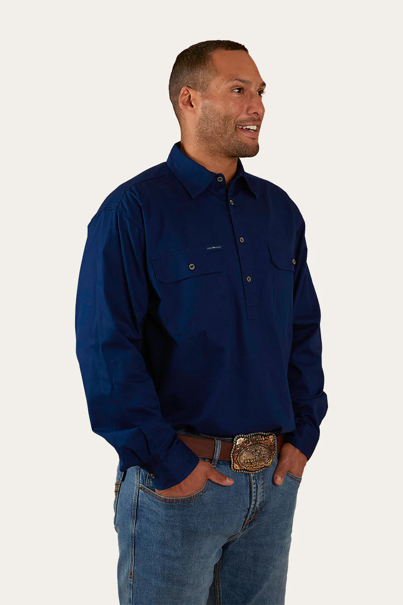 Ringers Western - King River Mens Half Button Work Shirt |Navy