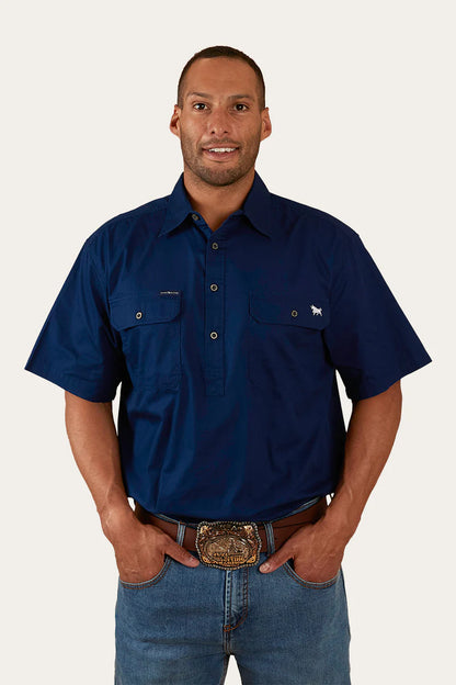 Ringers Western - Pack Saddle Mens Short Sleeve Half button Work Shirt | Navy