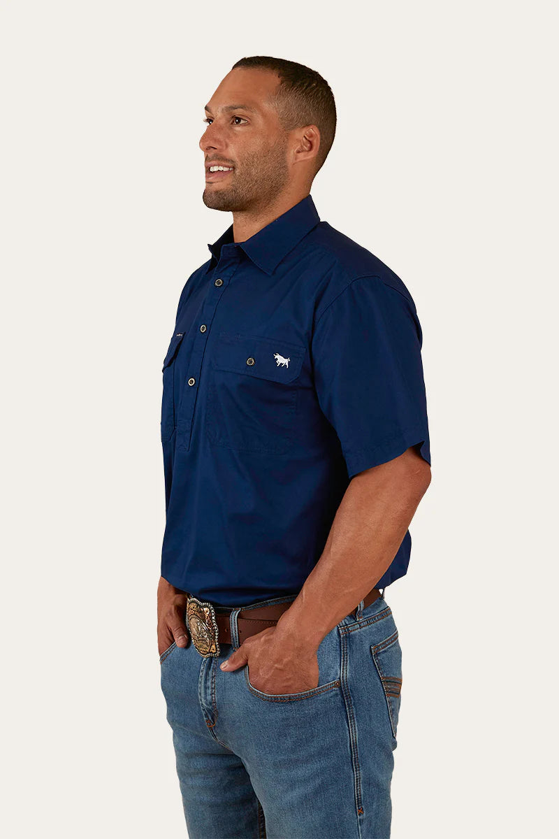 Ringers Western - Pack Saddle Mens Short Sleeve Half button Work Shirt | Navy