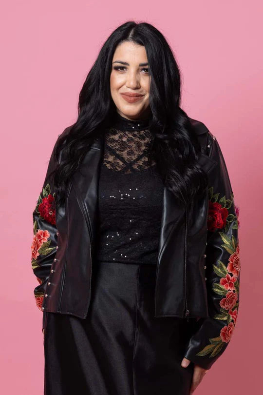 ROSIE FAUX LEATHER JACKET ROSE BLACK