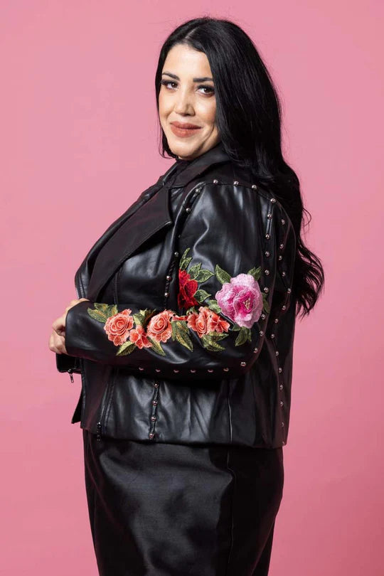 ROSIE FAUX LEATHER JACKET ROSE BLACK