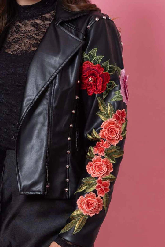 ROSIE FAUX LEATHER JACKET ROSE BLACK