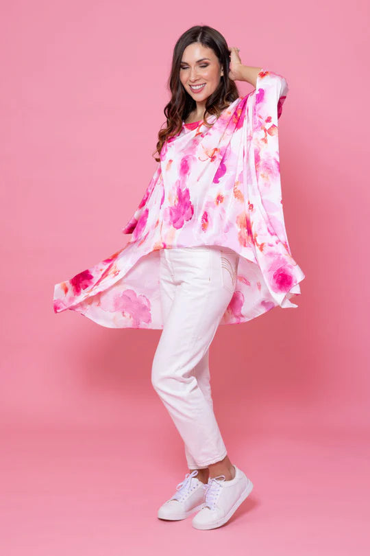 Augustine | Raven Satin Top Pink Floral