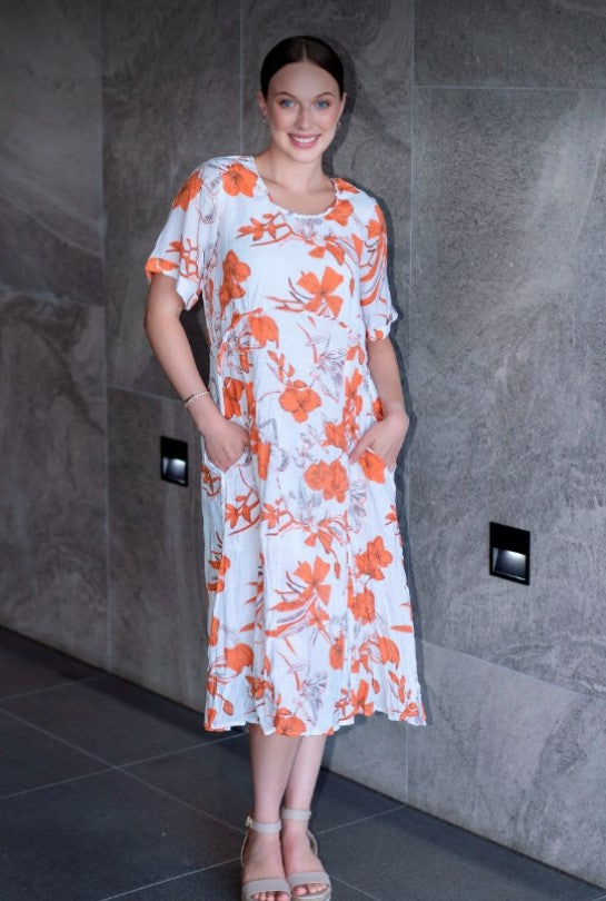 Willow Tree - Panel Floral Print Dress | Orange/White