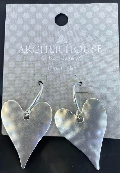 Archer House - Drop Heart Hook Earrings | Silver