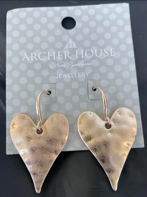 Archer House - Drop Heart Hook Earrings | Rose Gold