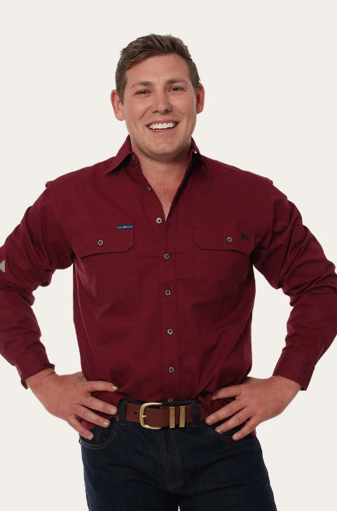 Ringers Western | King River Men's Full Button Work Shirt - Burgundy