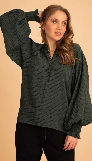 Augustine - Amaya | Riley Blouse Green Velvet Stripe