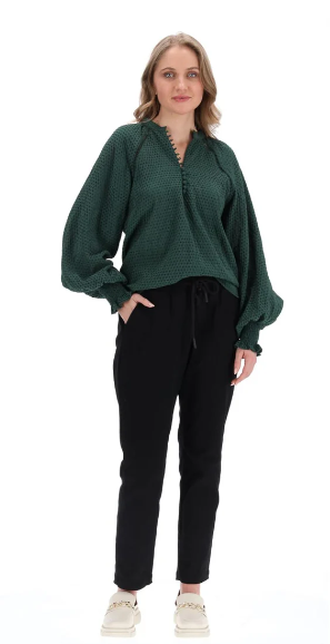 Augustine - Amaya | Riley Blouse Green Velvet Stripe