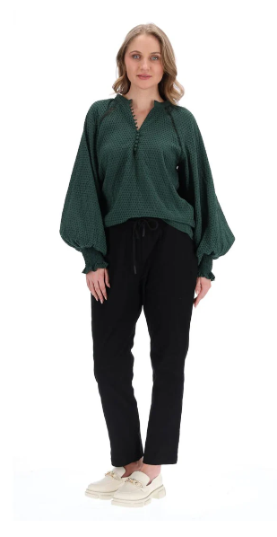 Augustine - Amaya | Riley Blouse Green Velvet Stripe