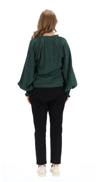 Augustine - Amaya | Riley Blouse Green Velvet Stripe