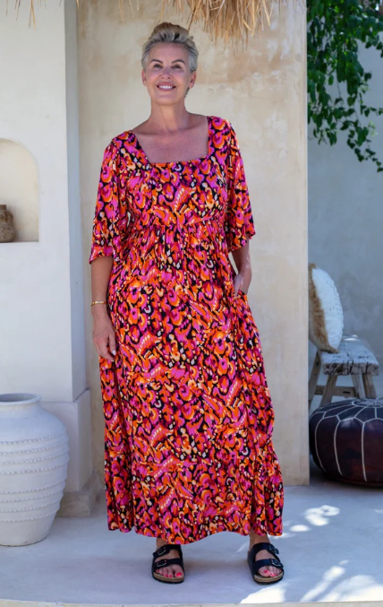 Bea Maddison | Kalani Dress - Orange/Black Multi
