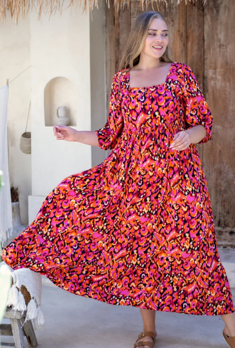 Bea Maddison | Kalani Dress - Orange/Black Multi