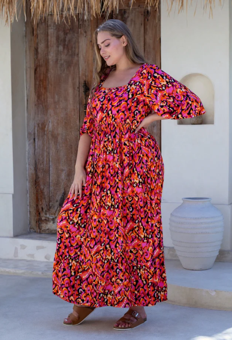 Bea Maddison | Kalani Dress - Orange/Black Multi