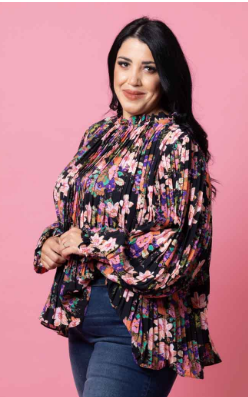 LAURA PLEATED TOP FLURO FLORAL BLACK