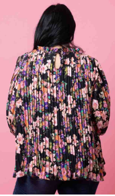 LAURA PLEATED TOP FLURO FLORAL BLACK