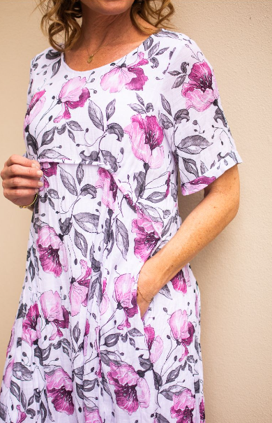 Willow Tree | Panel Dress - White patterned pink