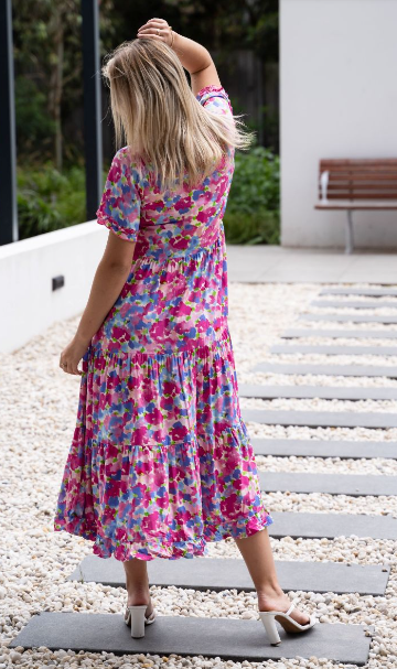 Willow Tree | Hot pink Print Tiered Dress