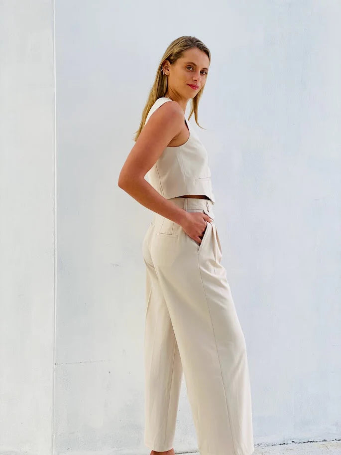 Spicy Sugar - Wide Leg Tailored Pants | Cream