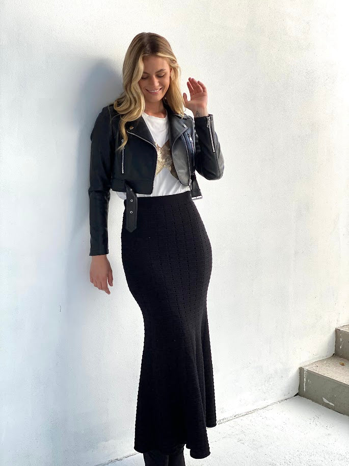 Cropped Leather Jacket - Black