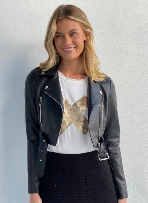 Cropped Leather Jacket - Black