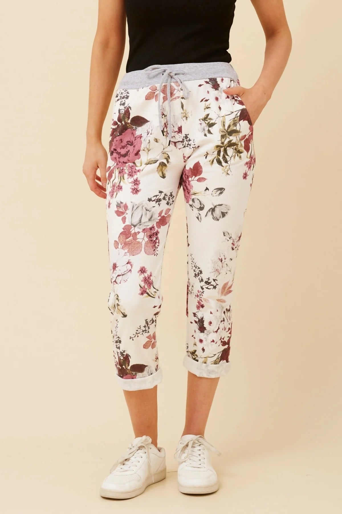 Caroline Morgan | White Floral Jogger