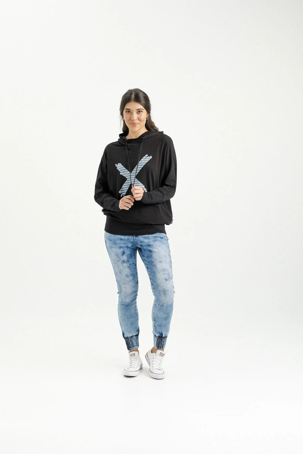 Homelee | Ellen Tee - Black with Stormy Stripe