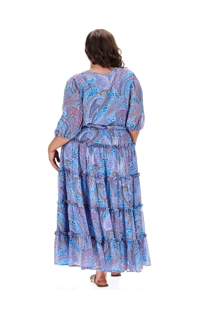 Augustine - Stella Royal - Aida puff Sleeve Midi Dress | Paisley