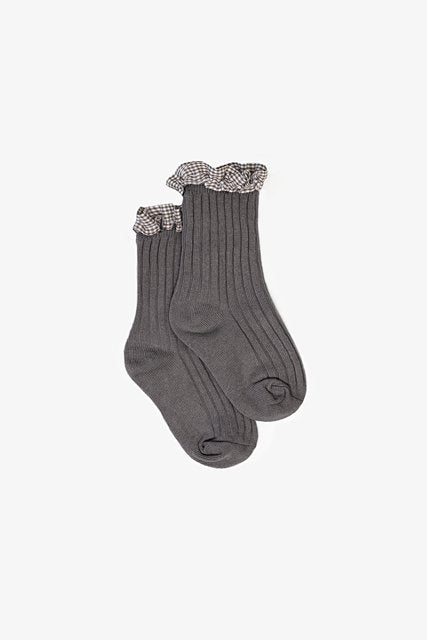 Antler | Bambino Sock Gingham Frill Grey