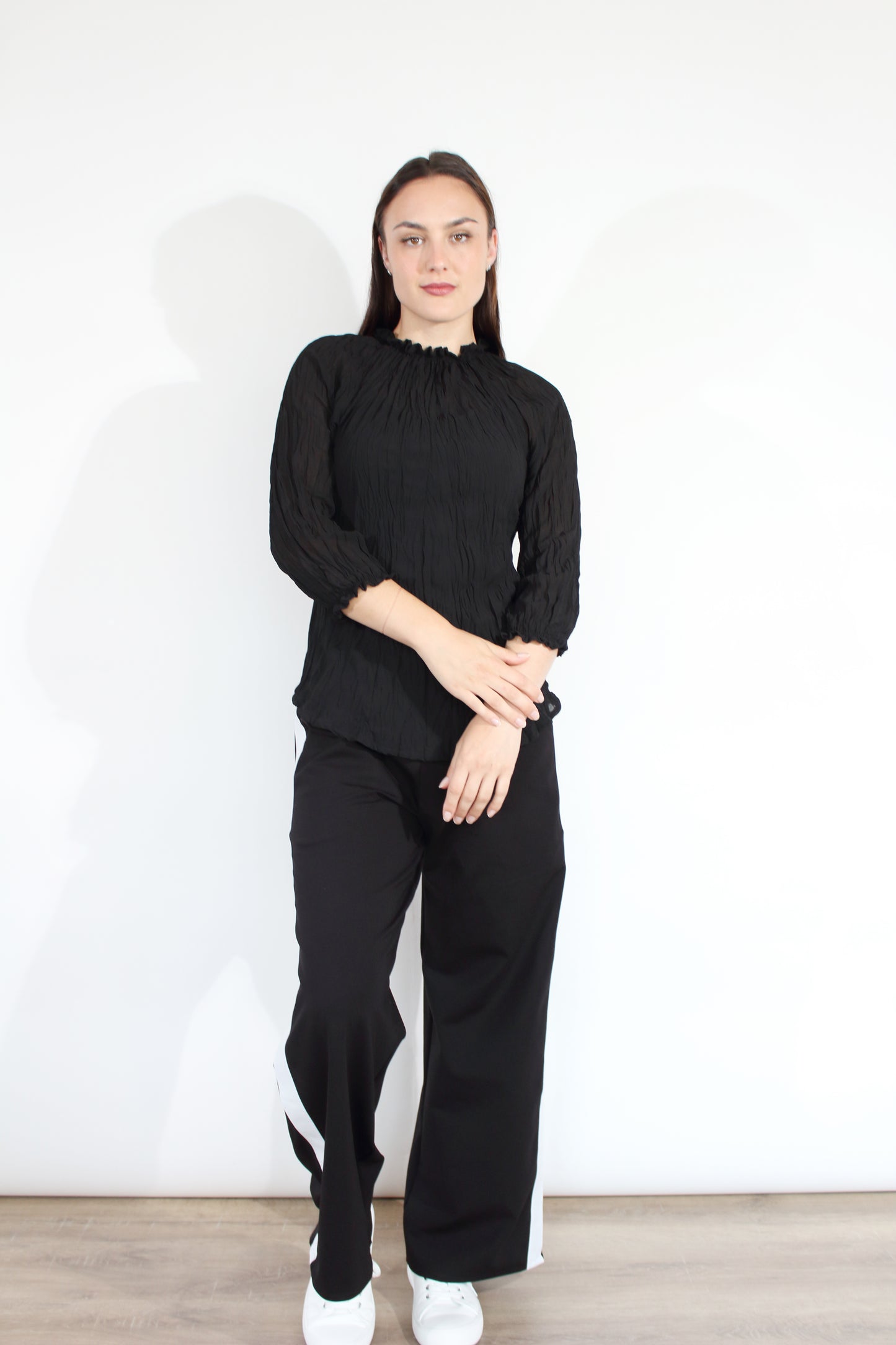 JACLYN M Grace Crinkle Blouse - Black